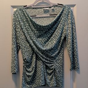 New York & Company Teal Patterned Blouse